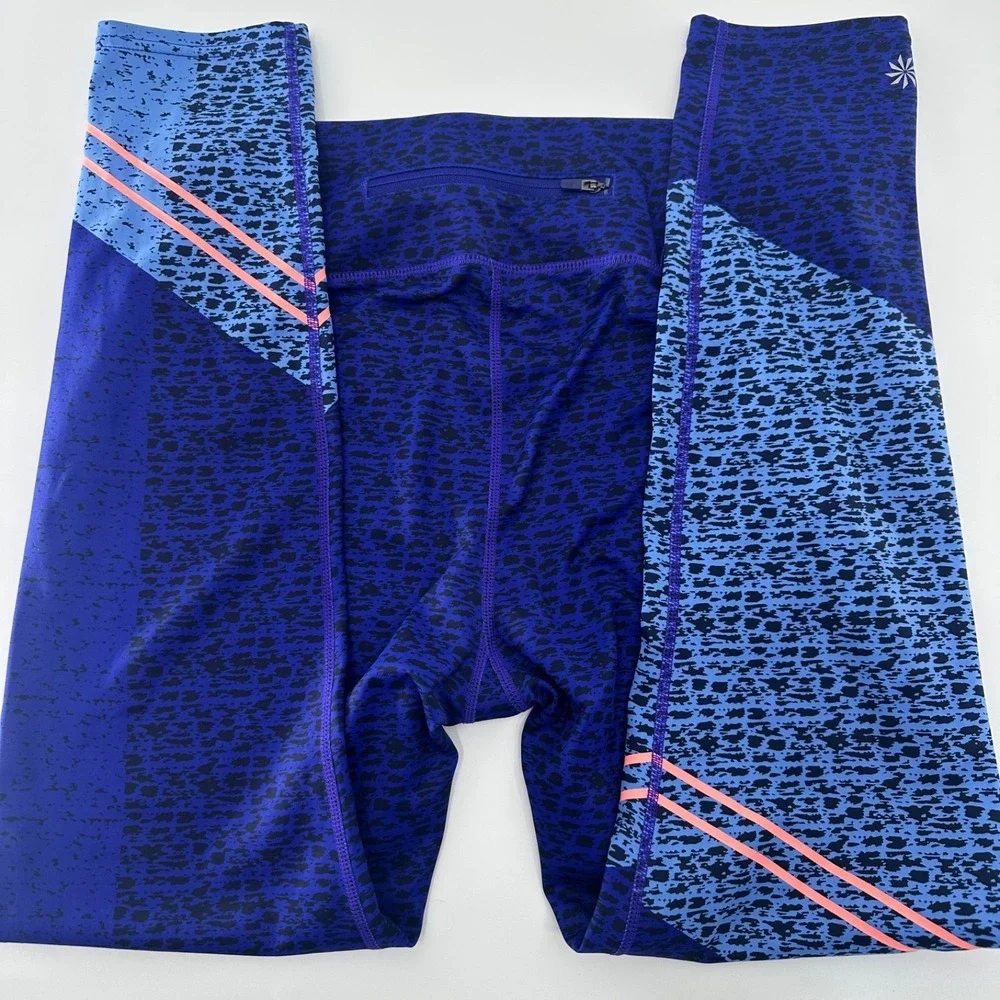 Athleta Women's Blue Animal Print Leggings with Pink Stripes - Size M - Picture 10 of 10
